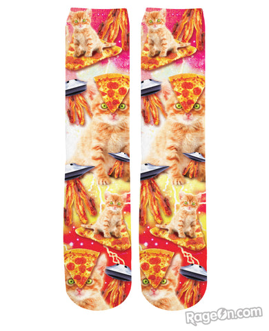 Bacon Pizza Space Cat Knee-High Socks