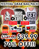 Festival Grab Bag Pack: 2 Shirts, 1 Tank, Hat, Wristband, 8 Stickers!
